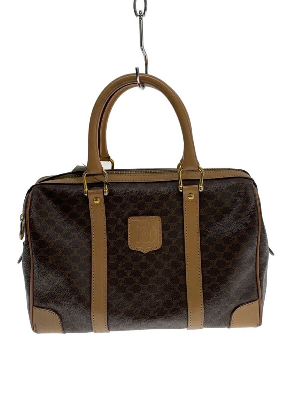 Celine Beige Cream Handbag Leather Brown Macadam Boston